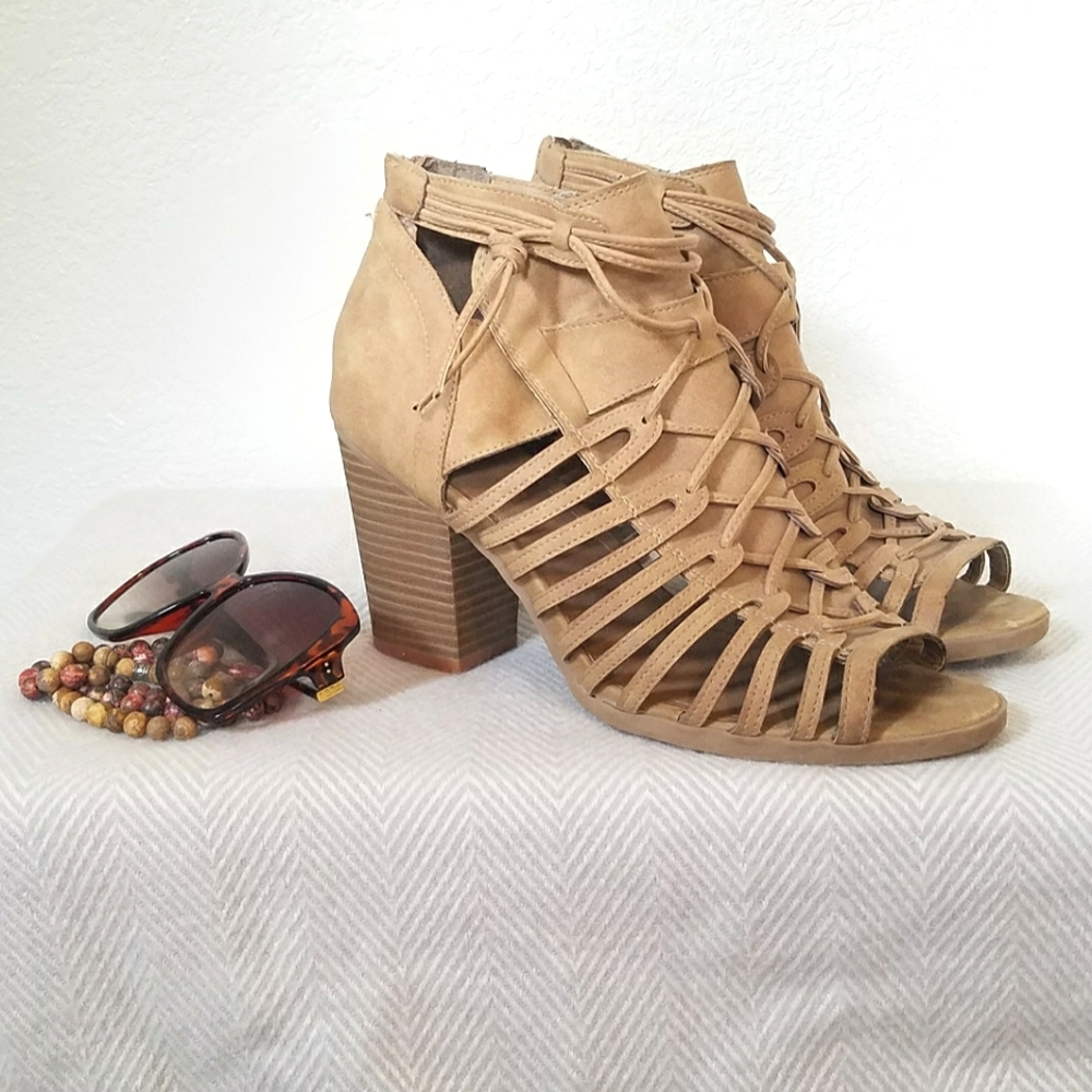 Tan Strappy Booties Size10